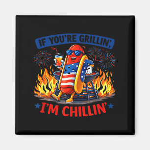 If grillin chillin bbq hot dog humour funny magnet