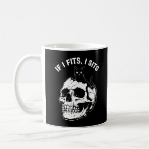 If I Fits I Sits Black Cat Skull Coffee Mug