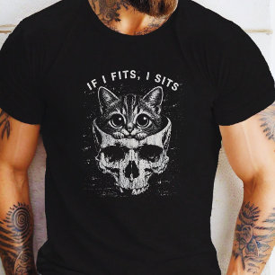 If I Fits I Sits Cute Cat Skull Gothic Dark Humor T-Shirt