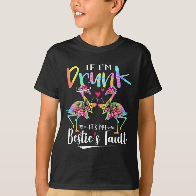 If I'm Drunk It's My Ie's Fault Flamingo Floral Ti T-Shirt (Front)