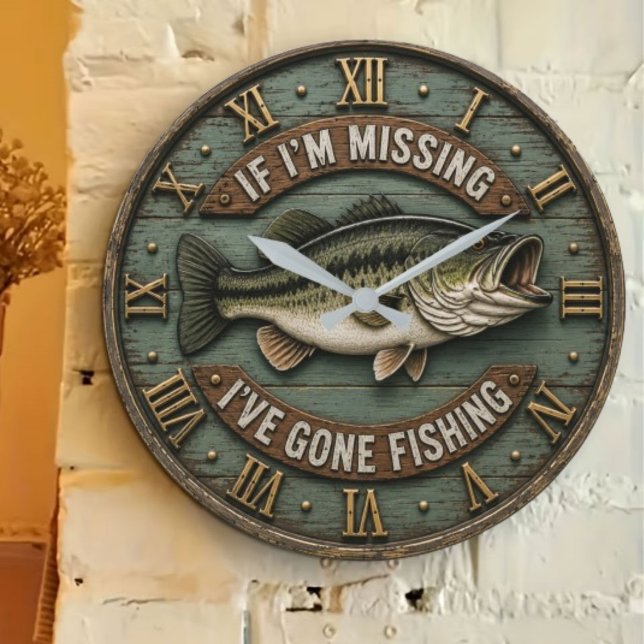  If I'm Missing I've Gone Fishing Fisherman Gift Large Clock (Creator Uploaded)