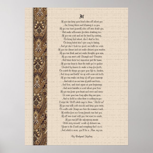 If  inspirational poetry by Rudyard Kipling Poster (Front)