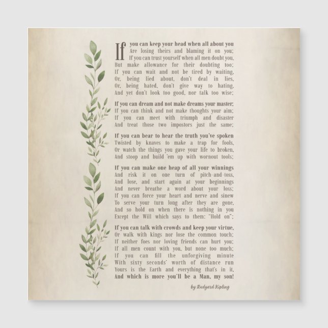 IF, Inspired poem of Rudyard Kipling (Front)