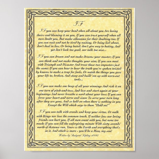 IF Inspiring Poem for Young Men by Rudyard Kipling Poster (Front)