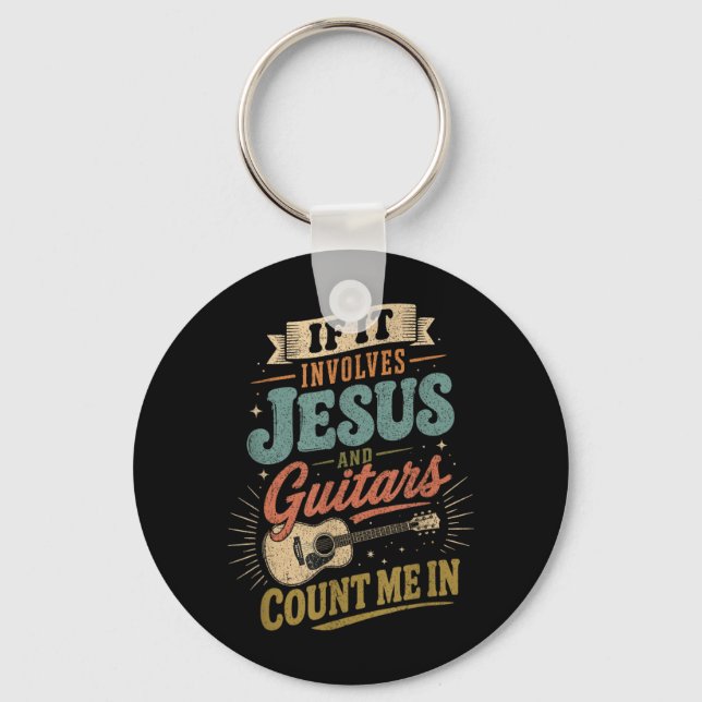 If It Involves Jesus And Guitars Guitarist Key Ring (Front)
