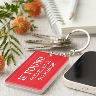 If Keys Found Please Call This Number Custom Red Key Ring
