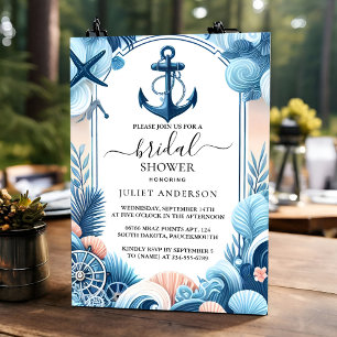 If Knot Boat Ship Navy Blue Nautical Bridal Shower Invitation