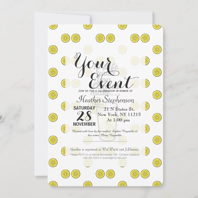 "If Life Gives You Lemons Make.." & Lemon Pattern Invitation (Front)