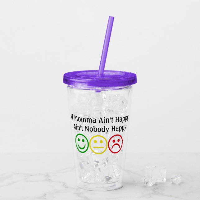 If Momma Ain't Happy Saying with Smile Emojis Acrylic Tumbler (Back Ice)