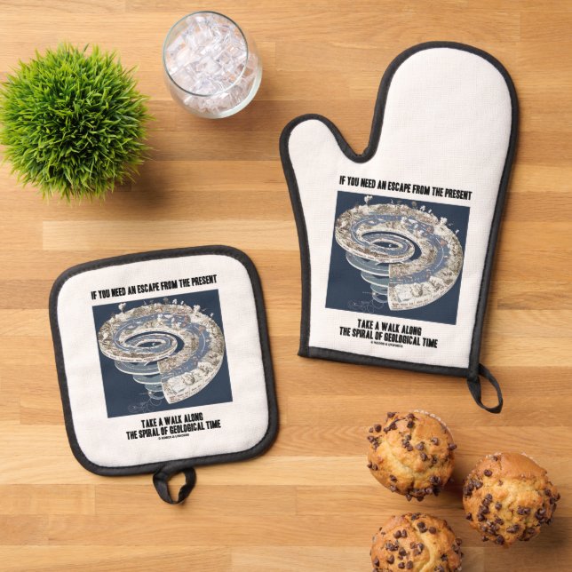If Need Escape From Present Take Walk Spiral Time Oven Mitt & Pot Holder Set (Top Down)
