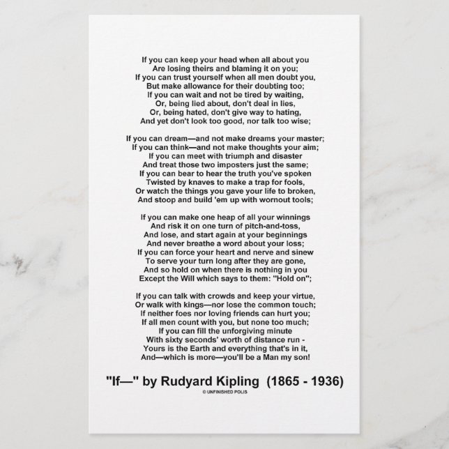 If- Poem by Rudyard Kipling (No Kipling Picture) (Front)