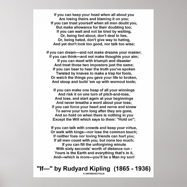 If Poem By Rudyard Kipling (No Kipling Picture) Poster (Front)