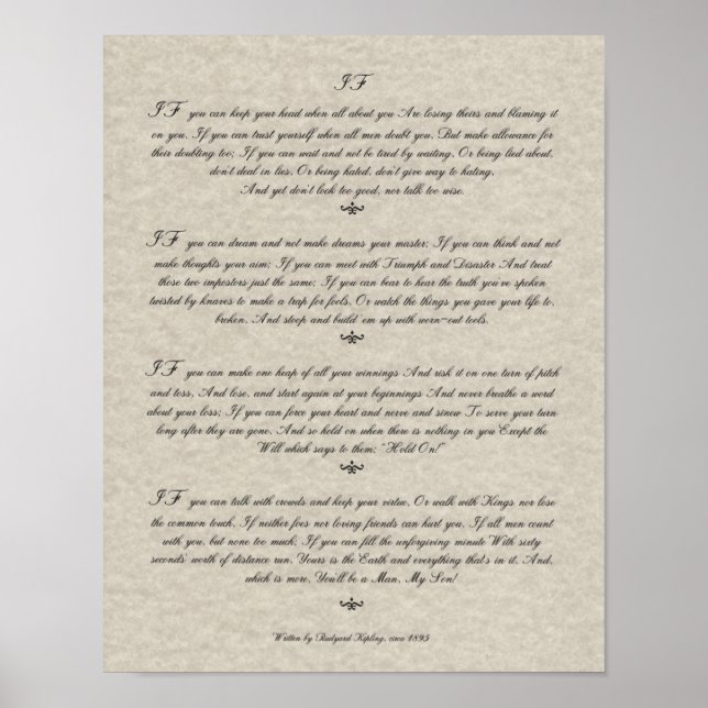 IF Quote by Rudyard Kipling 1895 on Parchment Poster (Front)