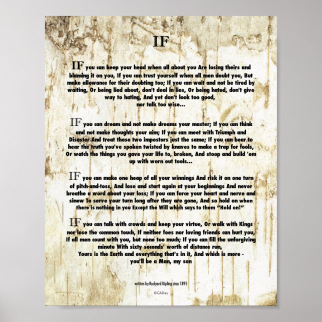 IF Quote by Rudyard Kipling 1895 on Tree Bark Poster (Front)