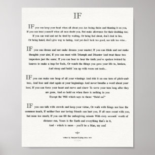 IF Quote by Rudyard Kipling 1895 on White Linen Poster