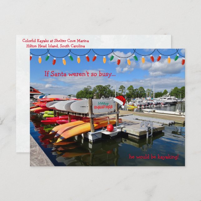 If Santa weren't so busy he would be kayaking!  Postcard (Front/Back)