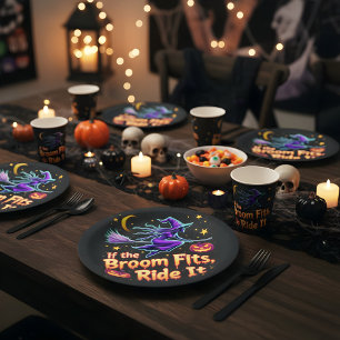 If The Broom Fits Ride It Halloween Witch design Paper Plate
