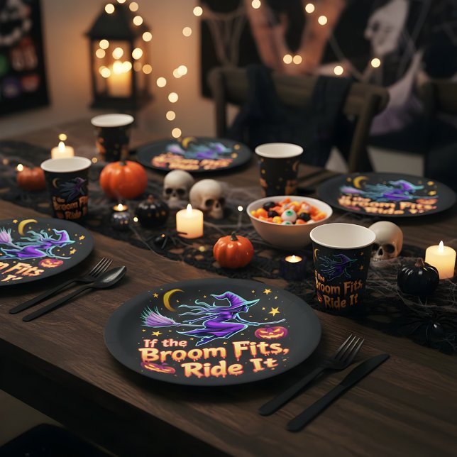 If The Broom Fits Ride It Halloween Witch design Paper Plate (Creator Uploaded)