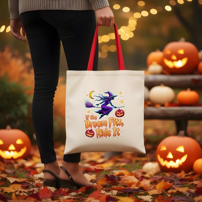 If The Broom Fits Ride It Halloween Witch design Tote Bag (Creator Uploaded)