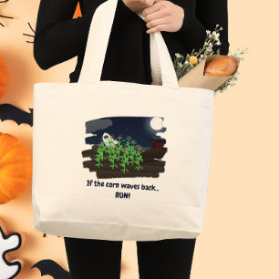 If the Corn Waves Back Funny Halloween Ghost  Large Tote Bag