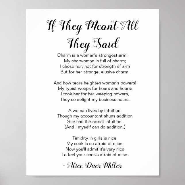 If They Meant All Poem by Alice Duer Miller Poster (Front)