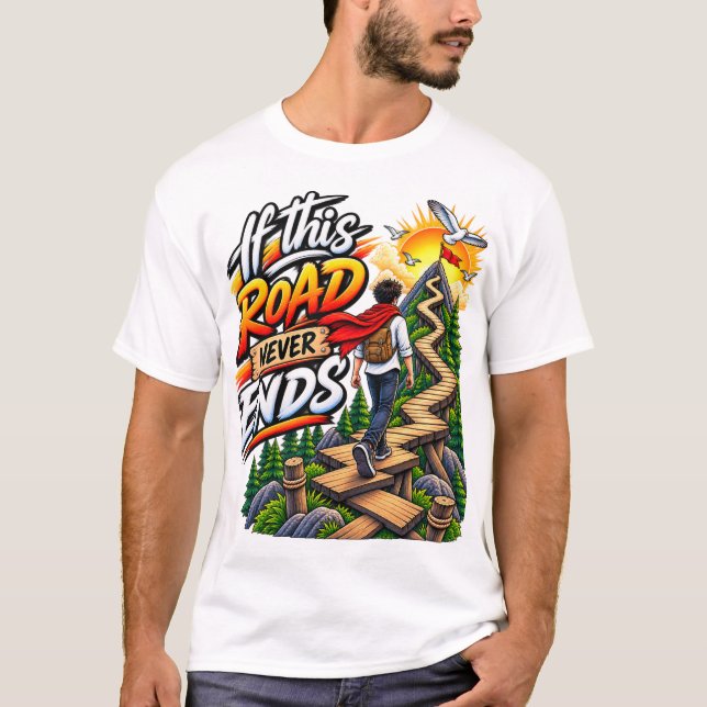 If This Road Never Ends – Mountain Adventure T-Shirt (Front)