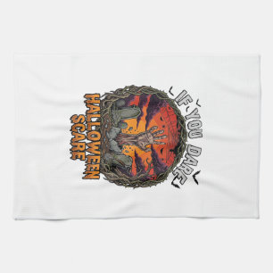 If You Dare Halloween Scare Zombie Hand Tombstone_ Tea Towel
