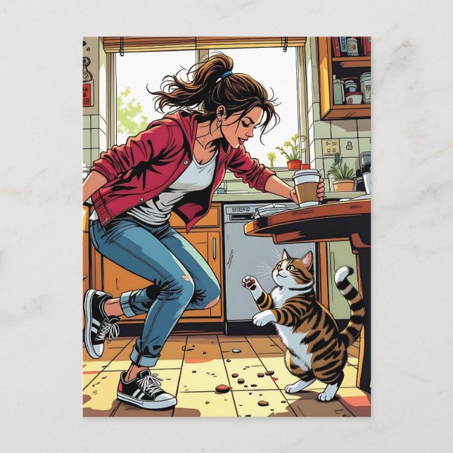 If you Need me, Call Me! | Funny Coffee and Cat Postcard (Front)