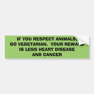 IF YOU RESPECT ANIMALS, GO VEGETARIAN.  YOUR REW.. BUMPER STICKER