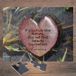 If You Truly Love Nature Floating Heart Jigsaw Puzzle<br><div class="desc">This beautiful nature jigsaw puzzle quotes Vincent Van Gogh, "If you truly love nature, you will find beauty everywhere." upon a heart-shaped Lily pad. This red heart shaped leaf is highlighted by sunlit as it floats among reeds in marshland water. It is a naturally perfect gift for a Nature Lover....</div>