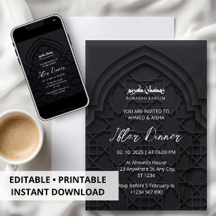 Iftar dinner invitation ramadan black mosque