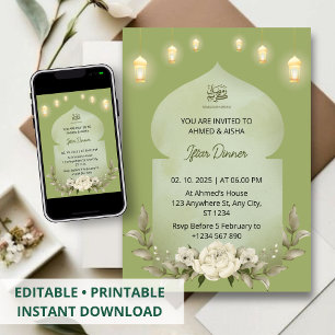 Iftar dinner invitation ramadan flower mosque