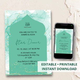 Iftar dinner invitation ramadan watercolor green