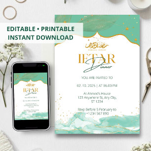 Iftar dinner invitation ramadan watercolor green 