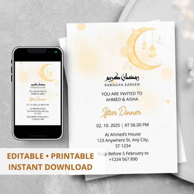 Iftar dinner invitation ramadan watercolor moon (Creator Uploaded)