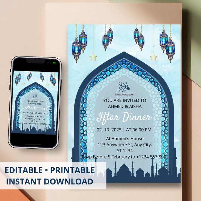 Iftar dinner invitation ramadan watercolor mosque (Creator Uploaded)