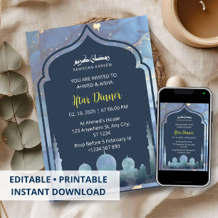 Iftar dinner invitation ramadan watercolor mosque