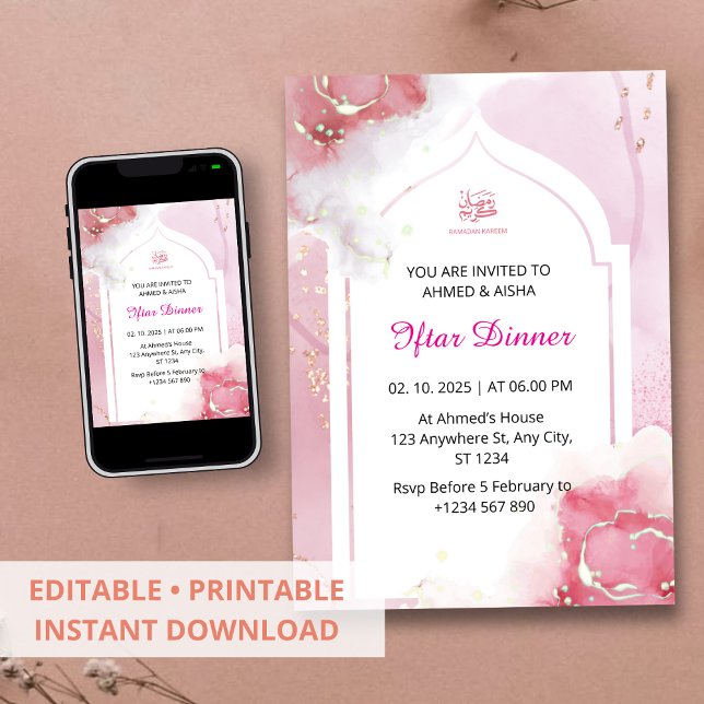 Iftar dinner invitation ramadan watercolor pink (Creator Uploaded)