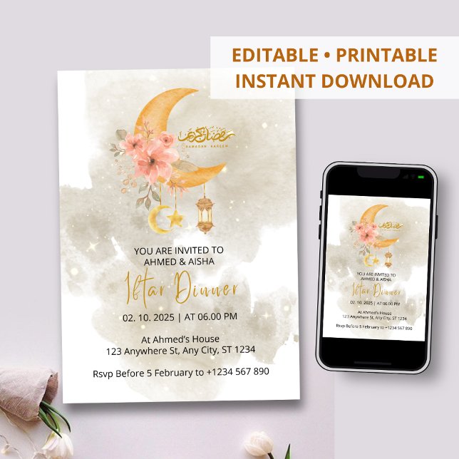Iftar dinner invitation ramadan white watercolor (Creator Uploaded)