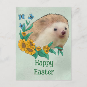 Igel mit Blüten Postkarte Postcard