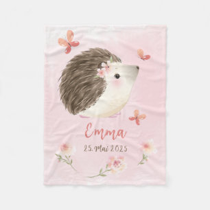 Igel rosa 2 - Aquarell-Design personalisierbare Fleece Blanket