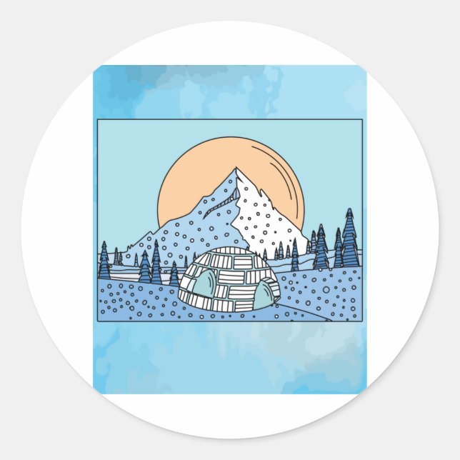Igloo snow and ice landscape classic round sticker (Front)