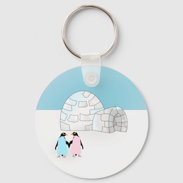 Igloo with coloured penguins key ring (Front)