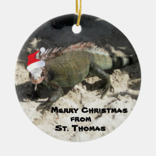 Iguana and Christmas Hat, Merry Christmas , fro... Ceramic Ornament