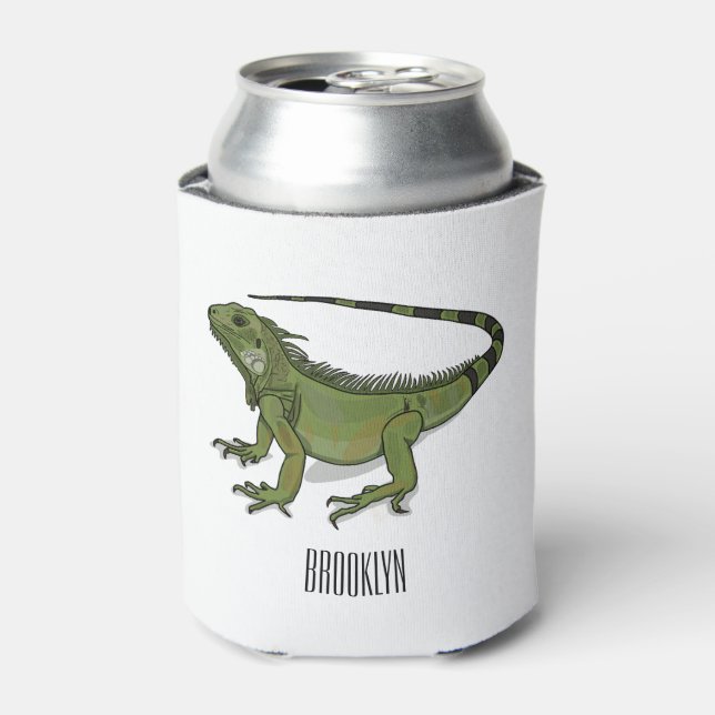 Iguana cartoon illustration  can cooler (Can Front)