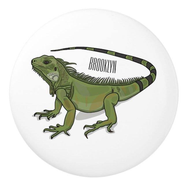 Iguana cartoon illustration ceramic knob (Front)