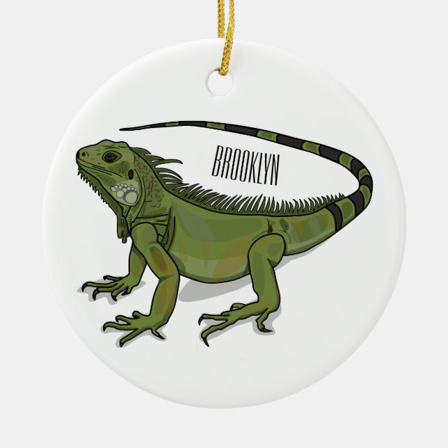 Iguana cartoon illustration ceramic ornament (Front)