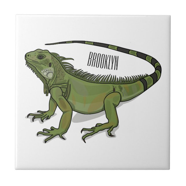 Iguana cartoon illustration ceramic tile (Front)