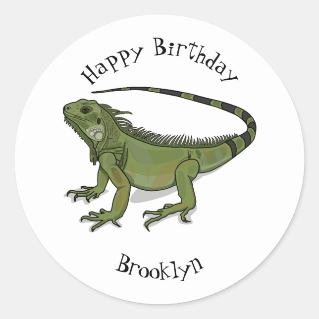 Iguana cartoon illustration  classic round sticker (Front)