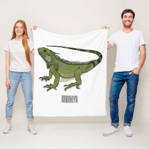 Iguana cartoon illustration  fleece blanket